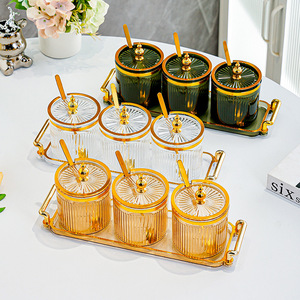 <b>Spice</b> <b>Jar</b> <b>Set</b> With Spoons Airtight Glass Condiment <b>Jars</b> For Kitchen Storage M Size Metal Lid Solid Seasonings - Product Image 2