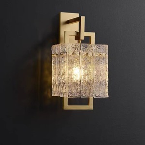 Applique murale effet vague d'eau, <span class=keywords><strong>Abat</strong></span>-<span class=keywords><strong>jour</strong></span> en verre craquelé à cadre carré, Suspension, Lustre en cristal rectangulaire, Lustre en laiton <span class=keywords><strong>rond</strong></span> type tambour - Product Image 5