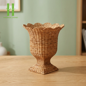 Handmade Minimalist Rattan Footed <b>Vase</b> Artisan-Wrought <b>Wicker</b> Urn for Dried Flowers Home Decor OEM Made In Vietnam - Product Image 1