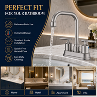 Robinet de lavabo cascade en laiton massif certifié CUPC, 3 trous, double poignée, pour salle de bain