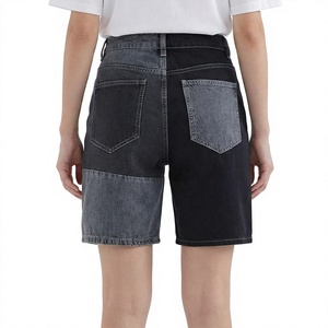 Shorts en jean patchwork pour homme, taille haute, délavé, style décontracté, tissu en coton tissé, style été - Product Image 5