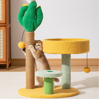 Arbre à chat en forme de cactus à 3 poteaux, structure d'escalade, maisonnette ludique pour chats d'intérieur et chatons