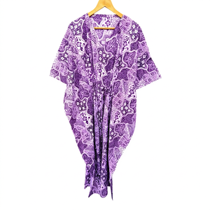 Robe kimono pour femme à imprimé cachemire violet, manches courtes, col rond, tunique de plage - Product Image 1