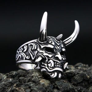 yunnique Viking <b>Titanium</b> Steel Men's <b>Ring</b> Mask Skeleton Design Geometric Shape Gift Jewelry - Product Image 3