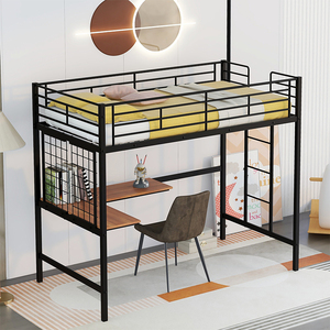 Cama Alta Ajustable para Adultos y Estudiantes con Escritorio, Litera Metálica para Dormitorio, Hotel, Apartamento o Villa, con Funciones de Almacenamiento Plegable - Product Image 3
