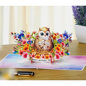 Owl Pop Up Mother's Day Card 3D Flowers Greeting Card for Mum Wife <b>Sister</b> Girl Birthday Valentine - Product Image 3