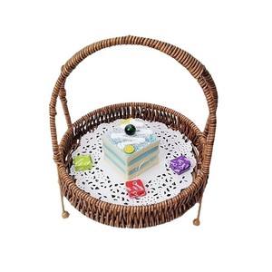 <b>Wicker</b> <b>Basket</b> Round With <b>Handle</b> For Kitchen Storage Fruit Bread Snacks Standing Type Yellow Sichuan Pepper Color - Product Image 2