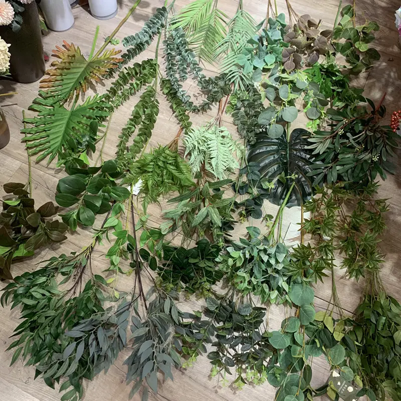 Feuille de soie série verte maison décorative en gros mariage feuillage en plastique feuilles artificielles