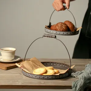 Unieke Ijzeren Keuken Opbergborden Metalen Ontbijt Fruit Broodmand Met Handvat Home Restaurant Serveren Trays Fotografie Prop