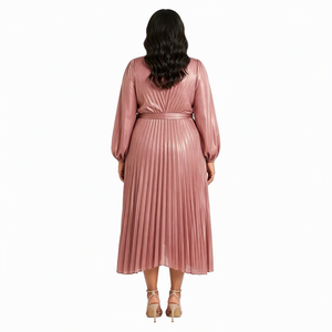 Abito midi avvolgente in raso metallizzato <span class=keywords><strong>a</strong></span> vita alta con pieghe Toronto da donna, <span class=keywords><strong>taglie</strong></span> <span class=keywords><strong>forti</strong></span>, per invitati <span class=keywords><strong>a</strong></span> matrimoni, cocktail party, <span class=keywords><strong>taglie</strong></span> USA dalla S alla 5XL - Product Image 3