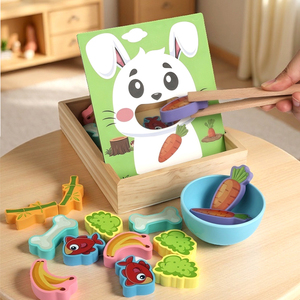 Jeu d'alimentation pour animaux Montessori Aliments assortis Puzzle Baguettes Cuillère Formation <span class=keywords><strong>Apprentissage</strong></span> Jouets éducatifs pour enfants Garçons Filles - Product Image 2