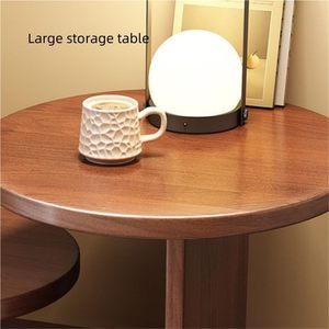 Comodino moderno tavolino rotondo in legno massello marrone con spazio gatto nascosto, doppio come tavolino e comodino per angoli di casa. - Product Image 4