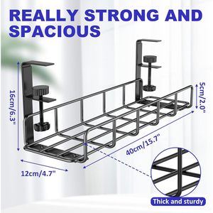 Under Desk Storage Rack Black Adjustable Cable Organizer Hook Type Office Desktop Cable Management Box 1 Layer Rectangle - Product Image 3