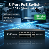Switch Ethernet Apilable AI POE de 10 Puertos 10/100Mbps con 2 Uplinks Gigabit, Protección contra Rayos de 6KV y Extensión de 250m ANPA AP-1028KE