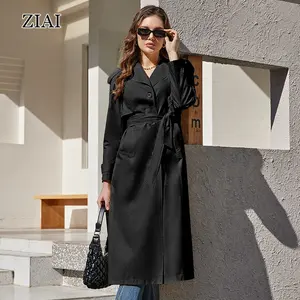 2023 Customized Long Sleeve Ladies Long Trench Coat With Belt Long Coats For Women Trench Coat