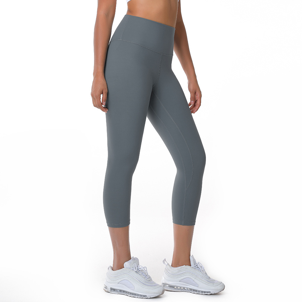 Skin-friendly Breathable Running Fitness Pants Thigh-lifting Tights With High Waists Women's Yoga Nude Capri Pants
