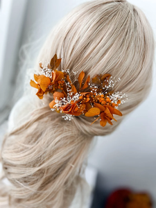 Épingles à cheveux en fleurs séchées de couleur terre cuite rouille pour mariage, accessoires de mariage d'automne, style bohème, orange brûlé, accessoire de cheveux de mariée, pinces à cheveux florales - Product Image 2