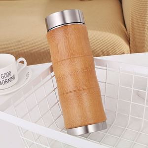 Home Fashion Goods 450ml Wood Design <b>Thermos</b> Cup Stainless Steel Tumbler with Good Insulation Effect Water <b>Bottles</b> Handled - Product Image 3