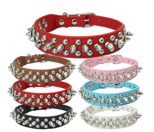 Collar para Perro Estilo Punk de Nuevo Diseño, Duradero, con Remaches de Espiga de Bronce, Anti-Mordidas, <span class=keywords><strong>Material</strong></span> de Aleación de Cuero, Patrón Sólido, Correas y Collares para Mascotas - Product Image 1