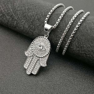 Yunnique – collier pendentif hip-hop en acier inoxydable, or, argent, main Hamsa avec œil en cristal, bijoux cadeau unisexe - Product Image 4