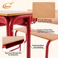 Ensemble banc et bureau double intégré pour étudiants, en acier épaissi et bois, idéal pour les centres de tutorat scolaire – Approvisionnement direct usine
