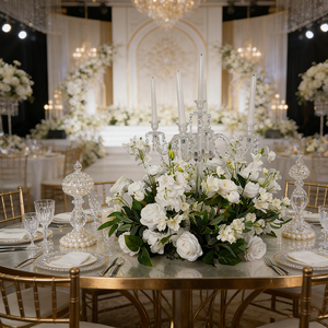 พวงหรีดดอกกุหลาบประดิษฐ์เสมือนจริงพร้อมเชิงเทียนสำหรับตกแต่งโต๊ะกลางงานแต่งงาน ด้วยดอกไม้ที่เหมือนจริงมาก - Product Image 1