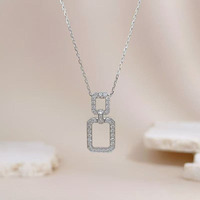 Collana con Pendente in Oro Bianco 18K con Diamanti Coltivati in Laboratorio, Anelli Quadrati con Diamanti Melee, Collane Geometriche Regolabili da Donna, Charm