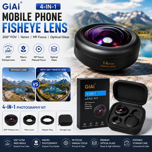 Kit d'objectifs pour téléphone portable GiAi 4-en-1, objectif fisheye 200, objectif <span class=keywords><strong>macro</strong></span> 14 mm, objectif optique MF Focus, verre optique certifié CE/FCC/RoHS pour Sigma Pentax - Product Image 1