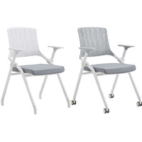 Chaise de conférence pliable personnalisée en maille avec roulettes, accoudoirs empilables et dossier confortable pour personnel et étudiants en salles de conférence