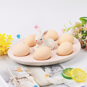<span class=keywords><strong>Plateau</strong></span> de service d'œufs de pâques en céramique à 6 compartiments pour lapin - Product Image 1