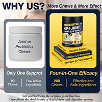 Complément alimentaire pour la santé des hanches et des articulations des chiens, sous forme de friandises molles, à base de glucosamine, chondroïtine et MSM, formule à ingrédients limités, pour soutenir la mobilité et le système immunitaire.