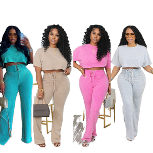 Ensemble <span class=keywords><strong>de</strong></span> vêtements pour femmes 2 pièces décontracté à manches courtes et pantalon skinny 2024, streetwear grande taille, séchage rapide - Product Image 1
