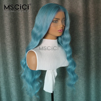 Peluca de Cabello Humano Vietnamita Virgen con Frente de Encaje Transparente HD 13x4, Ondulado, Color Azul, Marca Privada OEM, 100% Cabello Humano