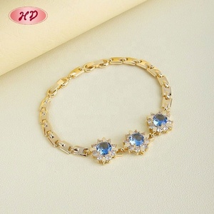 ผู้ผลิตมืออาชีพ สร้อยข้อมือทอง 18K ชุบทองเหลืองประดับเพทายสีน้ำเงินรูปดอกไม้สำหรับผู้หญิง เครื่องประดับแฟชั่นประจำวัน Aretes De Laton - Product Image 6
