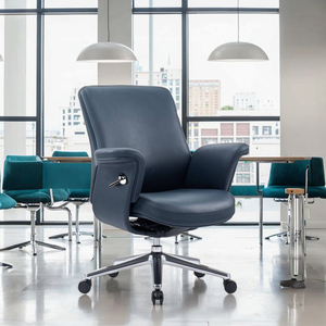 Silla de Oficina Giratoria de Cuero Ergonómica con Respaldo Medio y Base Multifuncional <span class=keywords><strong>DONATI</strong></span> Azul, Diseño Moderno, Espuma Moldeada de Alta Densidad - Product Image 6