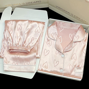 韩版家居休闲舒适睡衣Ins女生夏季可穿戴冰丝爱心印花短袖两件套 - Product Image 2