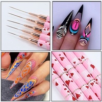 Impression de coeur rose fournitures professionnelles à double extrémité cheveux en nylon poignée en métal UV Gel Liner rayage Ultra mince brosses à ongles