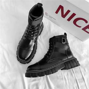 Botas de tobillo con cordones para hombre, negras, ligeras, cómodas para el verano, antideslizantes, transpirables, zapatos que aumentan la altura - Product Image 2