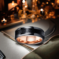 Bague en tungstène avec incrustation de fibre de carbone noire classique et élégante, plaquée or rose à l'intérieur, pour mariage, anniversaire, fête