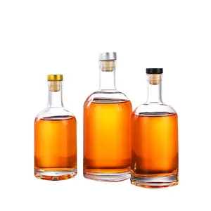 100ml 200ml 375ml 500 ml 750 ml 1000ml Food grade glass rum whisky packaging bottles with cork lid