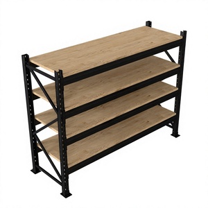 Estantería de Almacenamiento Resistente con Marco Negro y Acabado de Madera, Ajustable, para Almacenes y Tiendas Minoristas - Product Image 1
