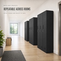 Armoire de rangement métallique robuste à 3 portes en acier noir mat avec poignée encastrée, aérations et serrure à clé pour bureau