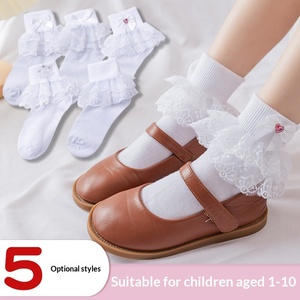 Calcetines <span class=keywords><strong>de</strong></span> Algodón para Niñas, Color Blanco Puro, con Lazo <span class=keywords><strong>de</strong></span> Encaje, Tejidos, Transpirables, para Primavera y Otoño, Calcetines <span class=keywords><strong>de</strong></span> Tubo con Encaje, Venta al por Mayor - Product Image 2