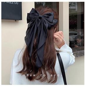 Pinza de pelo estilo coreano con lazo grande, de satén y gasa, de color liso, con cinta larga y fluida, accesorio versátil para el cabello. - Product Image 3
