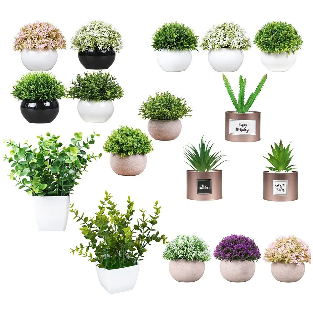 Miniflores artificiales para el hogar y la Oficina, plantas de imitación pequeñas en maceta, bonsái