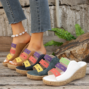 Nouvelles sandales compensées décontractées à semelle épaisse et couleurs contrastées, élégantes pour l'extérieur, style été, grandes tailles pour femmes - Product Image 5
