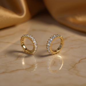 Pendientes de Aro de Oro Blanco E4355 de 15 mm con Diamantes Redondos de Corte Brillante, Engaste de Garras, Joyería Fina Clásica Unisex - Product Image 2