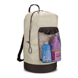 टिकाऊ नायलॉन बैकपैक कपड़े हैम्पर बैग बैकपैक लाँड्री बैग कंधे की पट्टियों और जाल पॉकेट के साथ लाँड्री बैकपैक