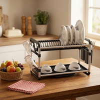 Égouttoir à vaisselle autoportant en aluminium à 2 niveaux pour cuisine - Offre Spéciale