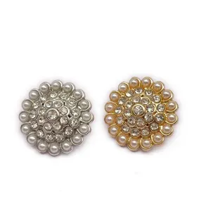 Fancy design crystal buttons clear rhinestone pearl decoration buttons sewing shank button for clothes garment accessories